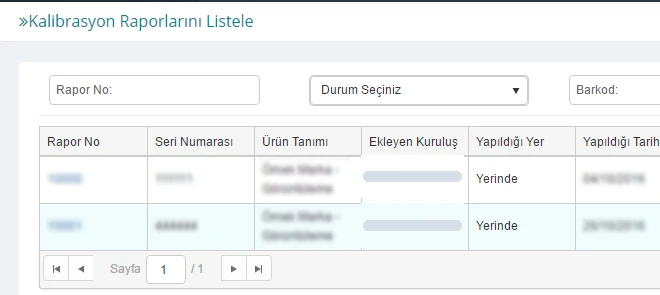 ÜTS Kalibrasyon Raporlarını Listele
