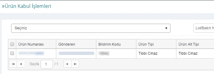 ÜTS Ürün Kabul İşlemleri
